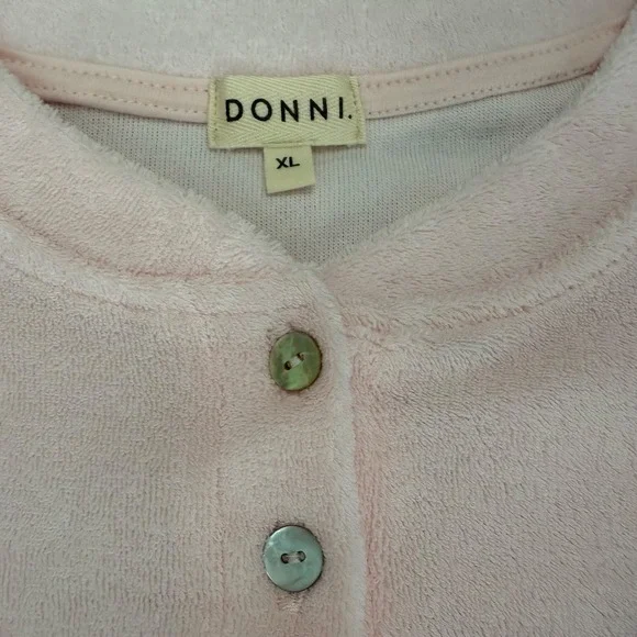 DONNI. Womens Terry Henley Pullover Sweatshirt Top Size XL Pink 3 Button Cropped - Picture 4 of 11